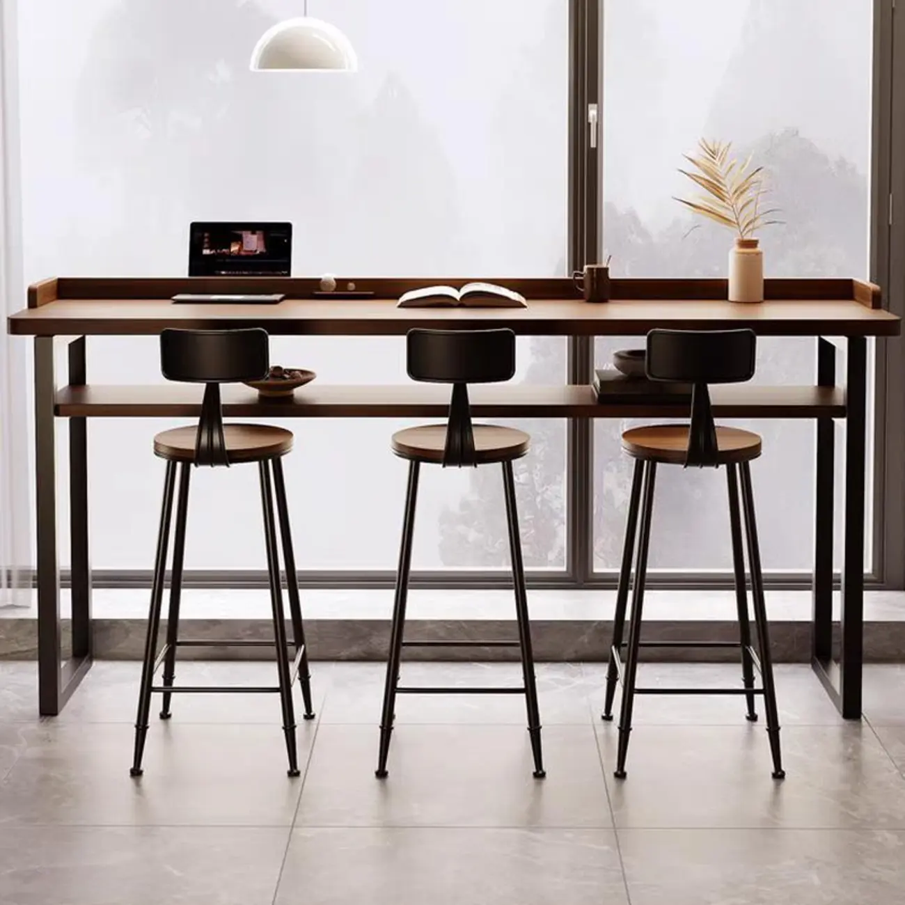 Rustic Wood Metal Bar Set with Storage and Footrest Image - 2 | homeyfad