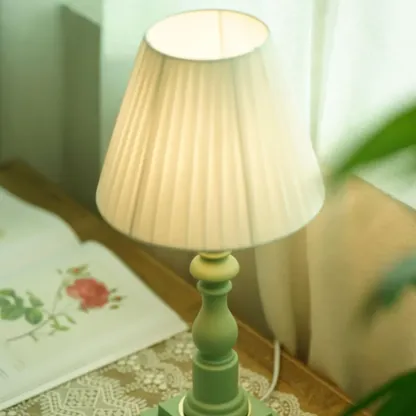 Simplistic Wood Base WIth Beige Fabric Pleated Shade For Residential Use Image - 7