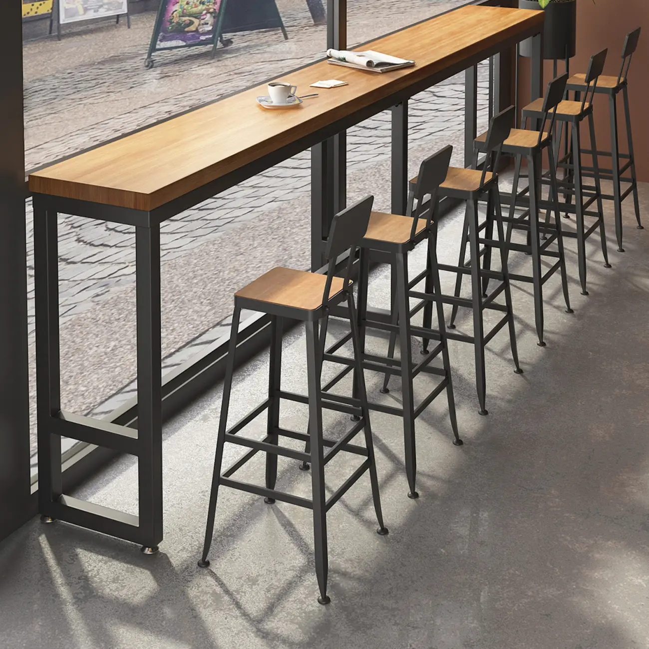 Industrial Solid Wood Bar Set with Metal Legs Image - 1 | homeyfad