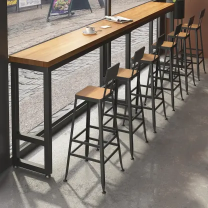 Industrial Solid Wood Bar Set with Metal Legs Image - 1
