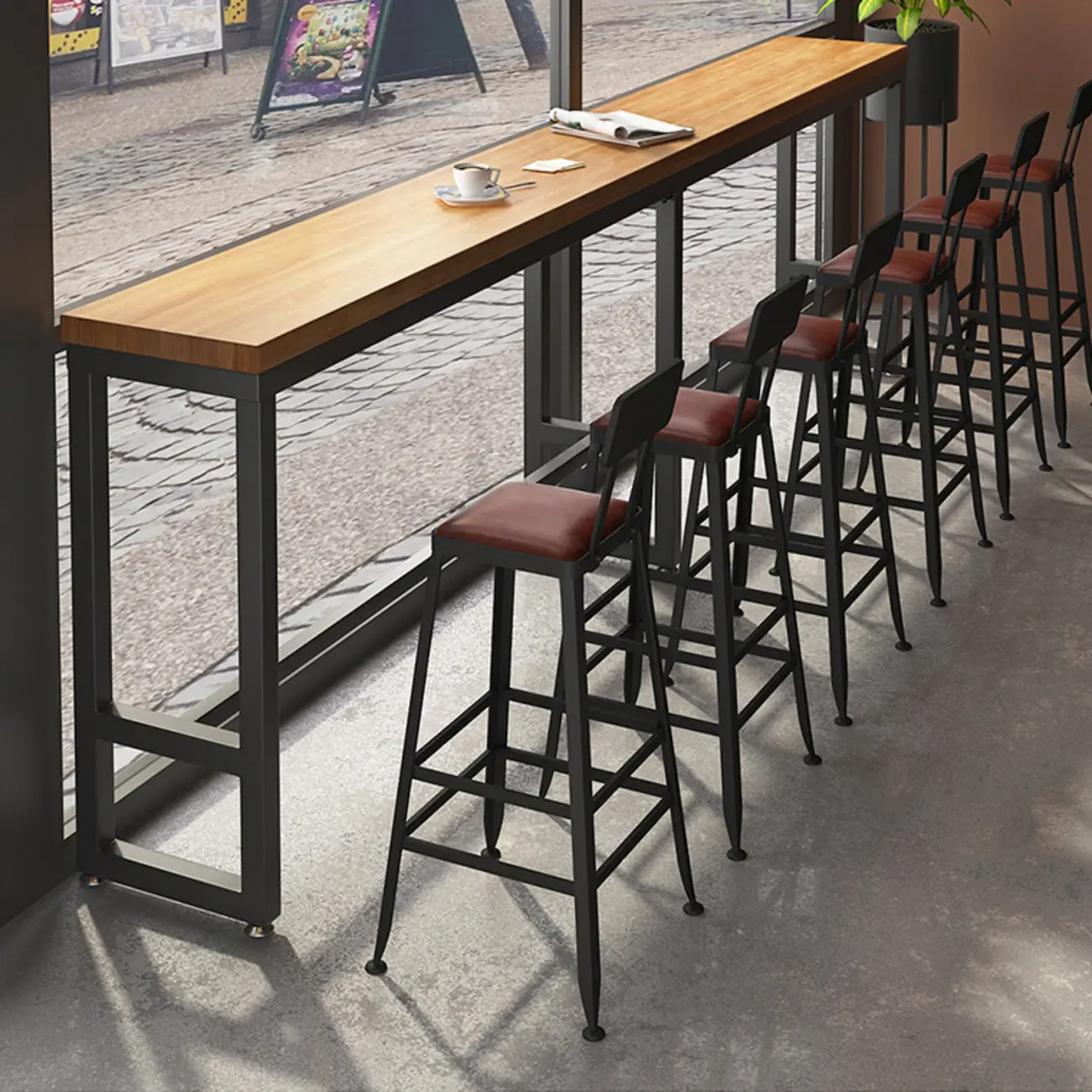 Industrial Solid Wood Bar Set with Metal Legs Image - 2 | homeyfad