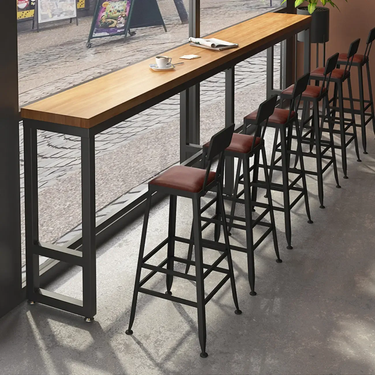 Industrial Solid Wood Bar Set with Metal Legs Image - 2