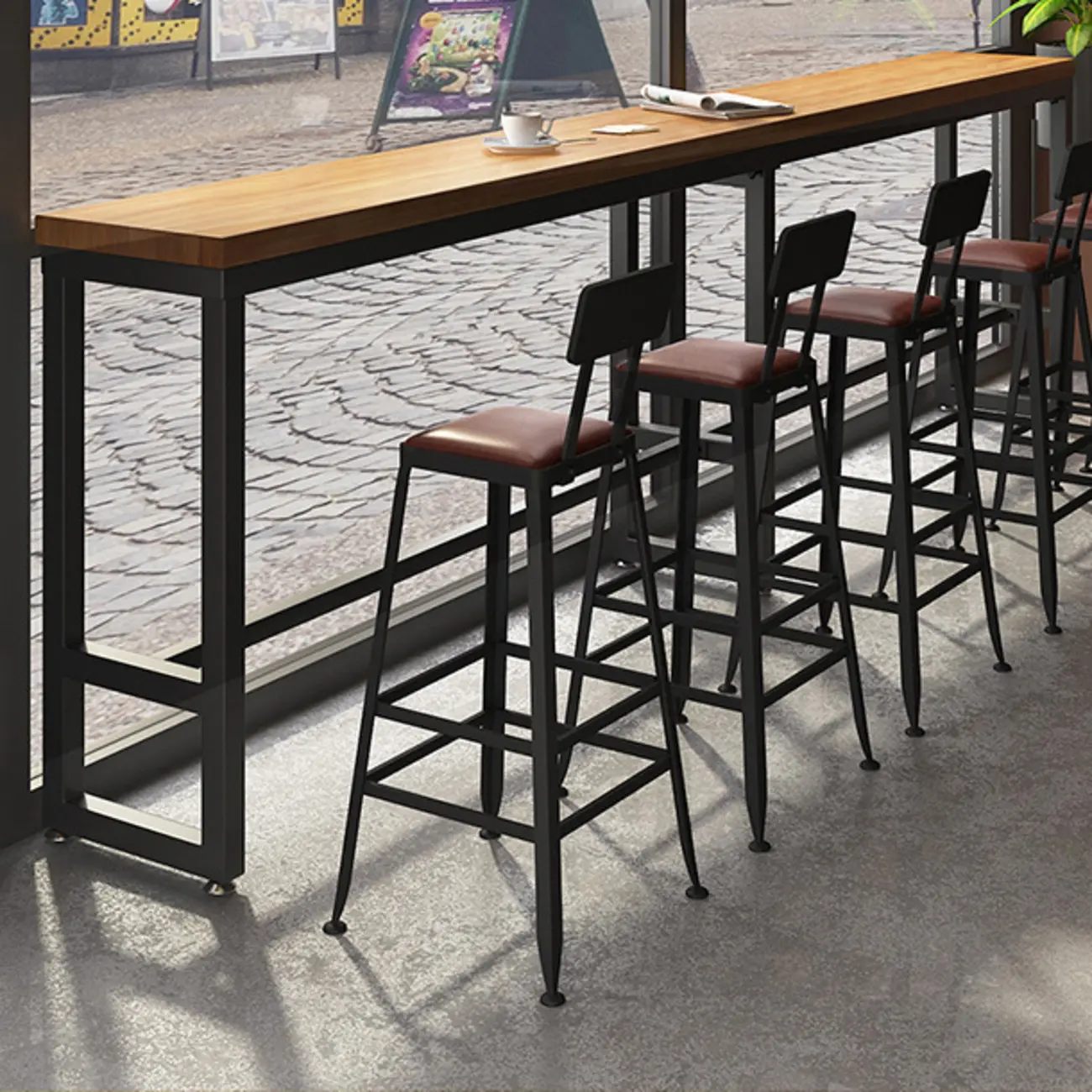 Industrial Solid Wood Bar Set with Metal Legs Image - 4 | homeyfad