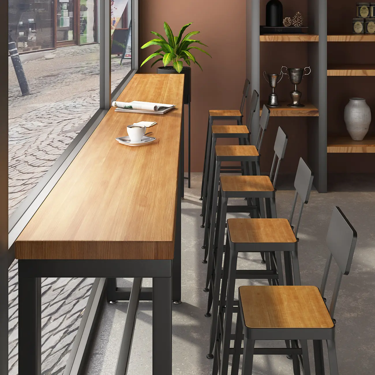 Industrial Solid Wood Bar Set with Metal Legs Image - 5 | homeyfad