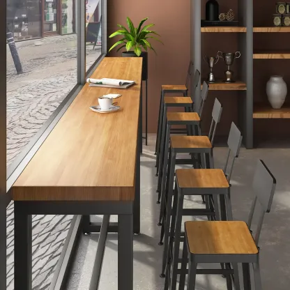 Industrial Solid Wood Bar Set with Metal Legs Image - 5