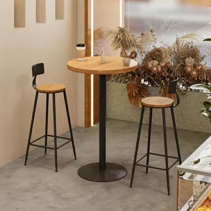 Cosmopolitan Light Wood Bar Set with Round Table Image - 1