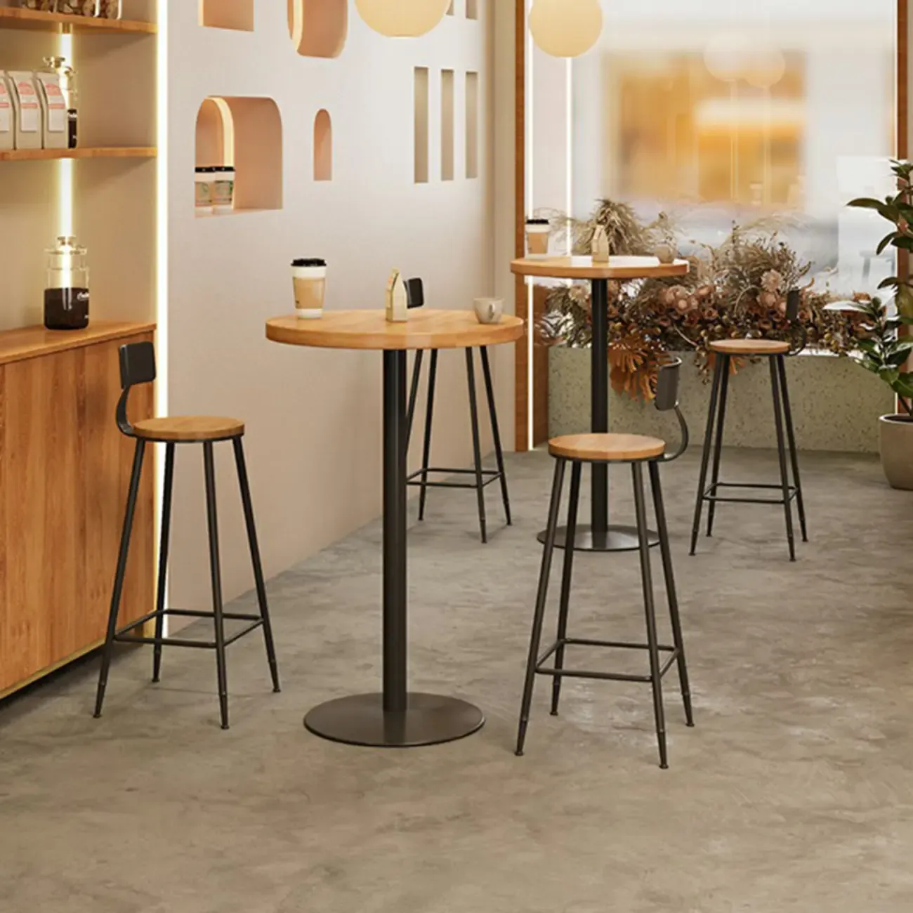 Cosmopolitan Light Wood Bar Set with Round Table Image - 2