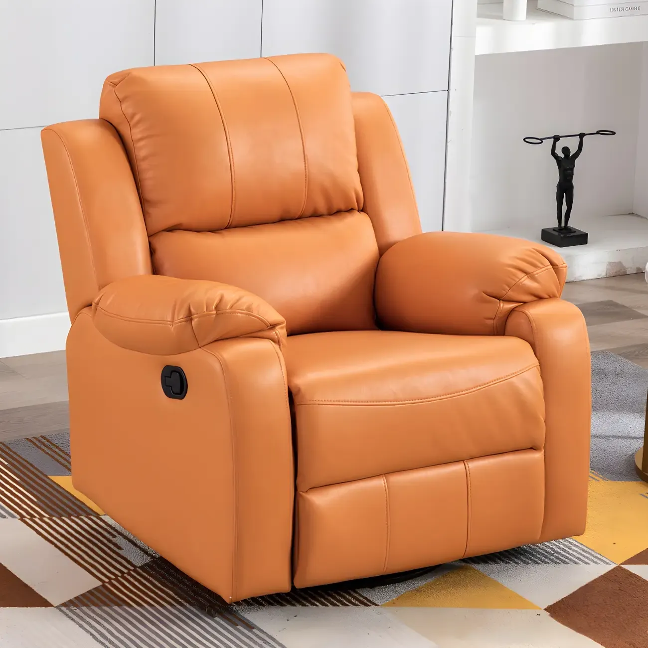 Manual Swivel Rocking Recliner Chair with Padded Armrests for Living Room Image - 2