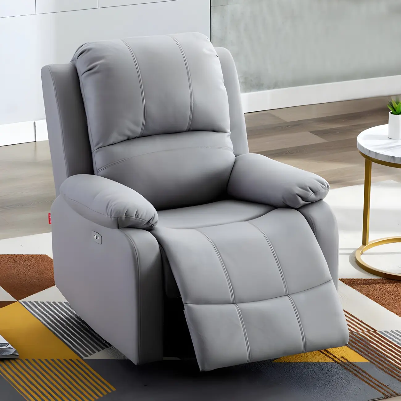 Contemporary Faux Leather Indoor Upholstery Recliner with Massage & USB Port Image - 1 | homeyfad