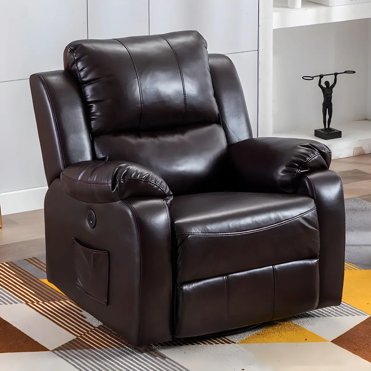 Manual Swivel Rocking Recliner Chair with Padded Armrests for Living Room Image - 6