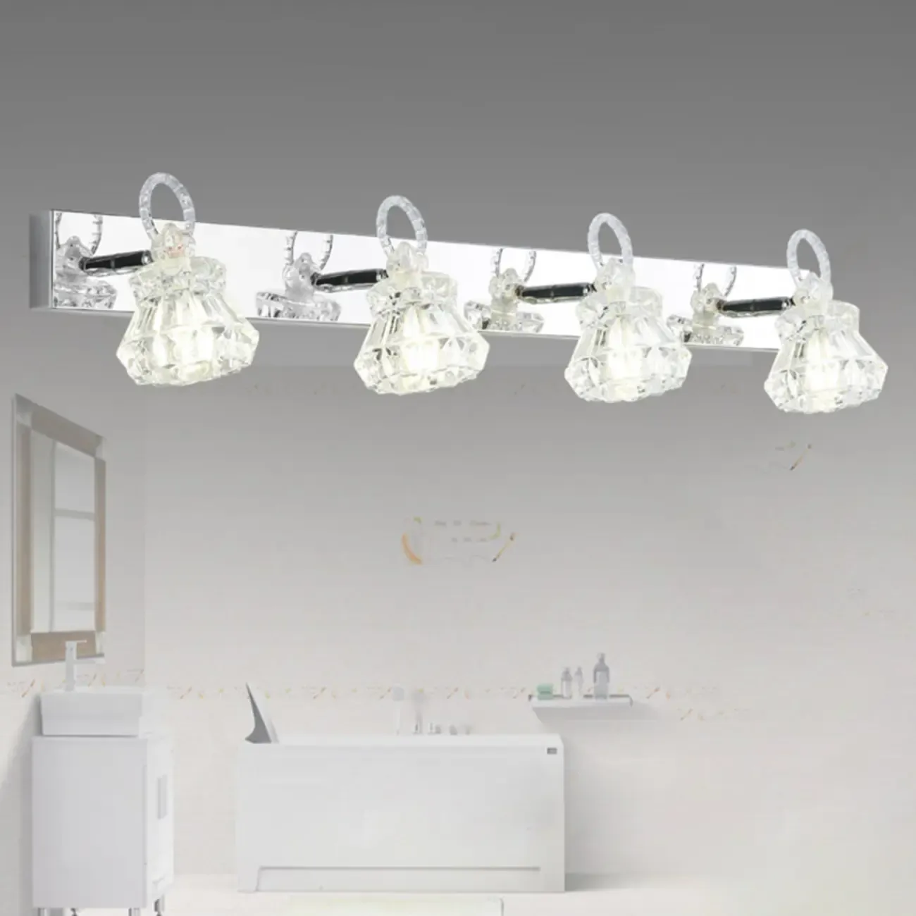 Luxury 3 Heads Silver Vanity Light with Clear Glass for Bathroom Image - 7