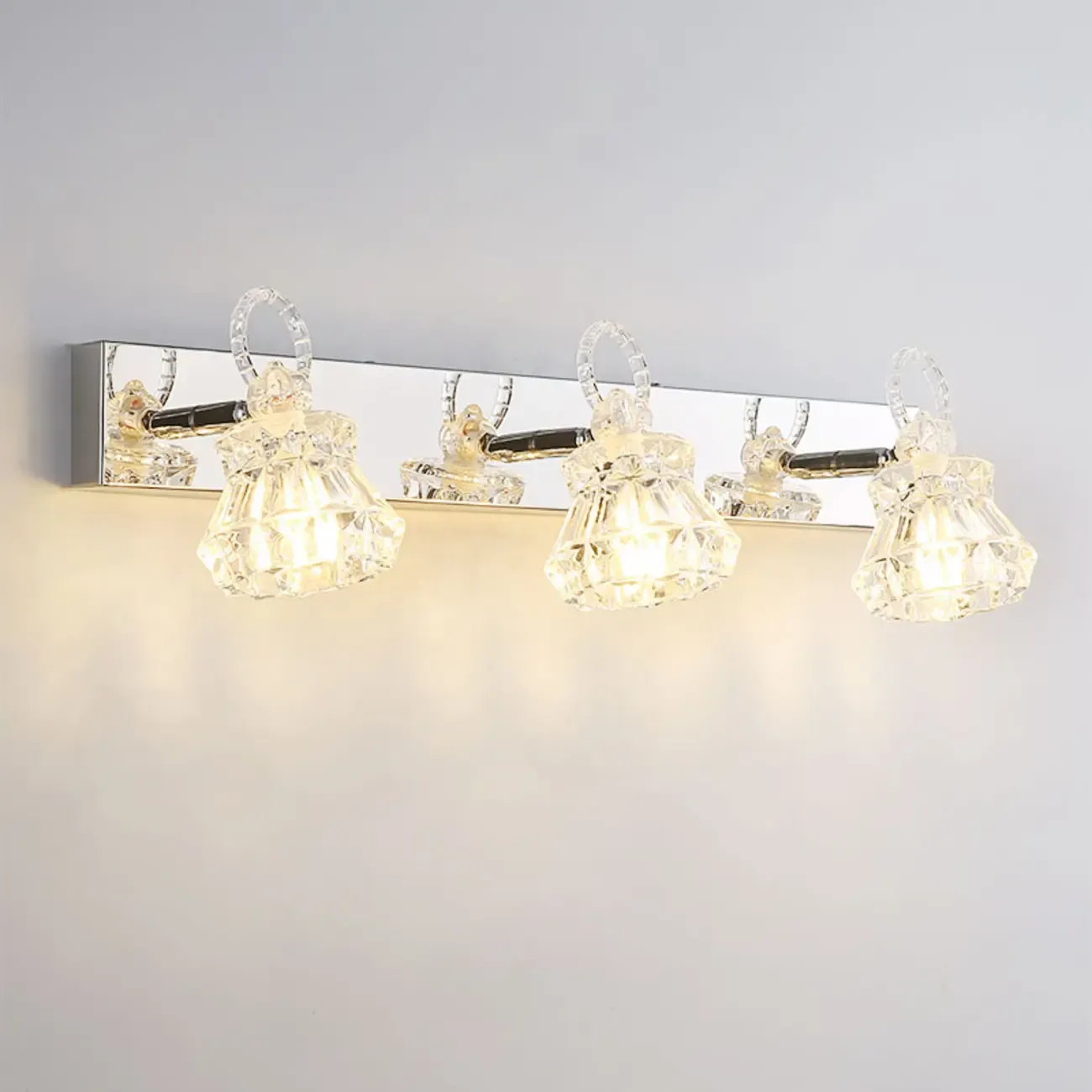 Luxury 3 Heads Silver Vanity Light with Clear Glass for Bathroom Image - 8