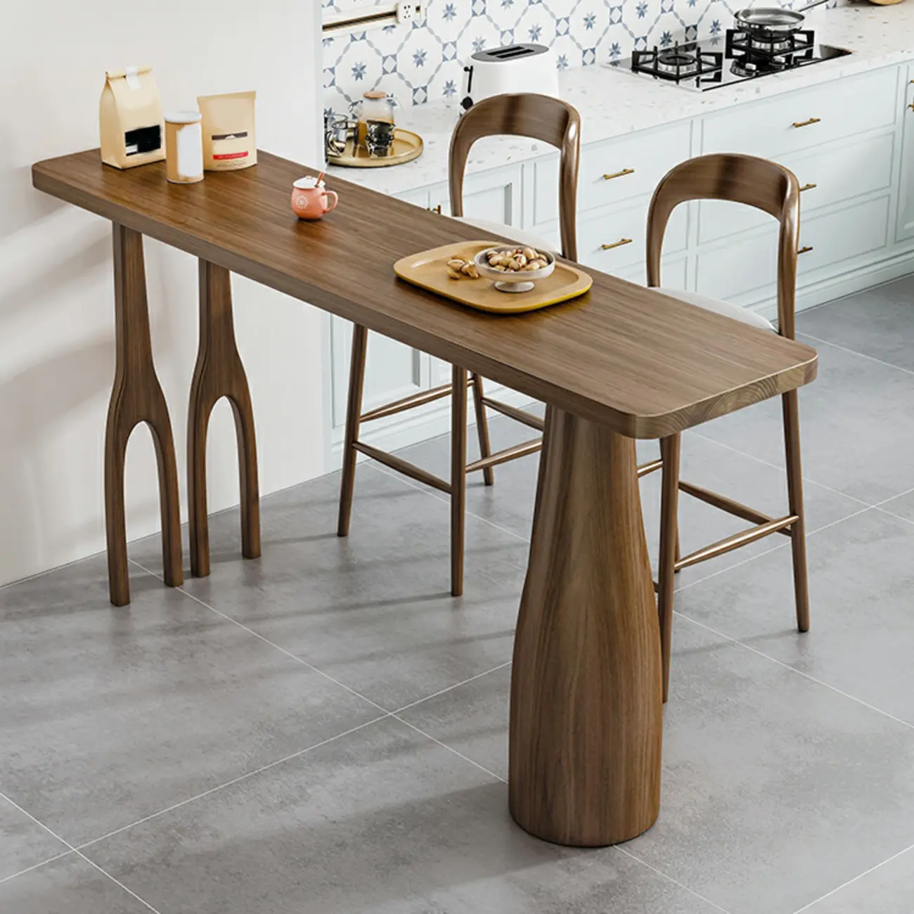 Modern Pine Wood Bar Set with Upholstered Chairs Image - 1 | homeyfad