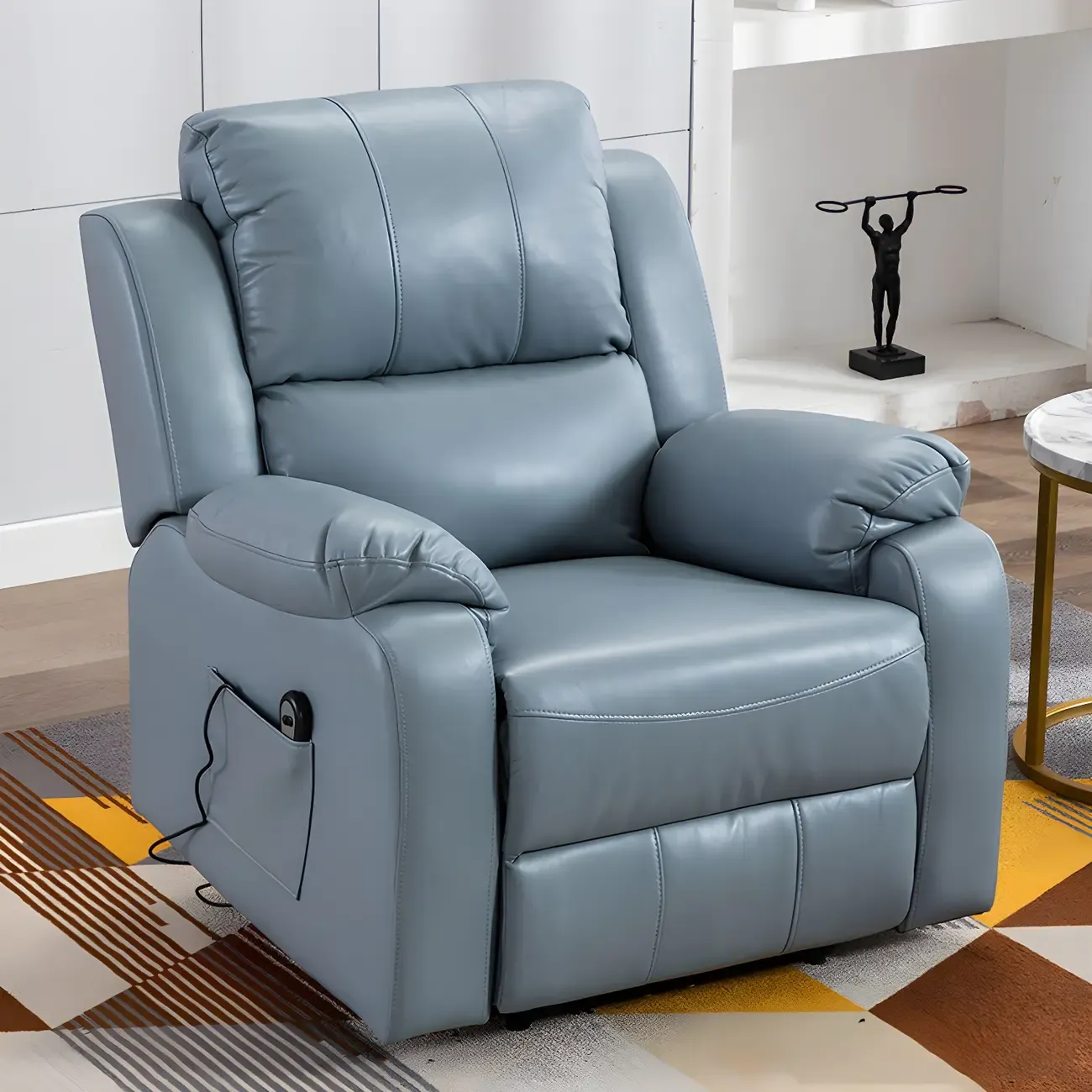 Manual Swivel Rocking Recliner Chair with Padded Armrests for Living Room Image - 14