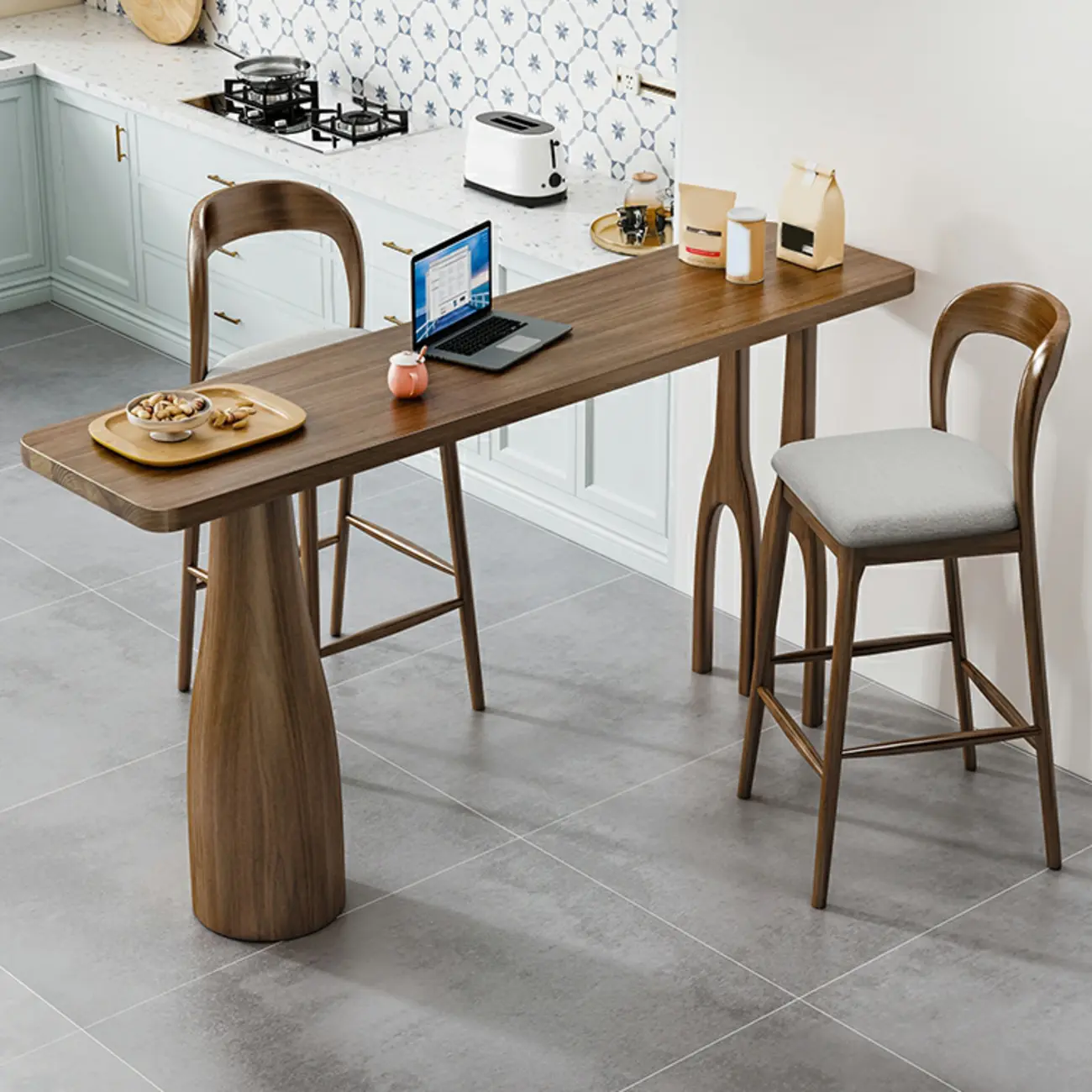 Modern Pine Wood Bar Set with Upholstered Chairs Image - 2 | homeyfad