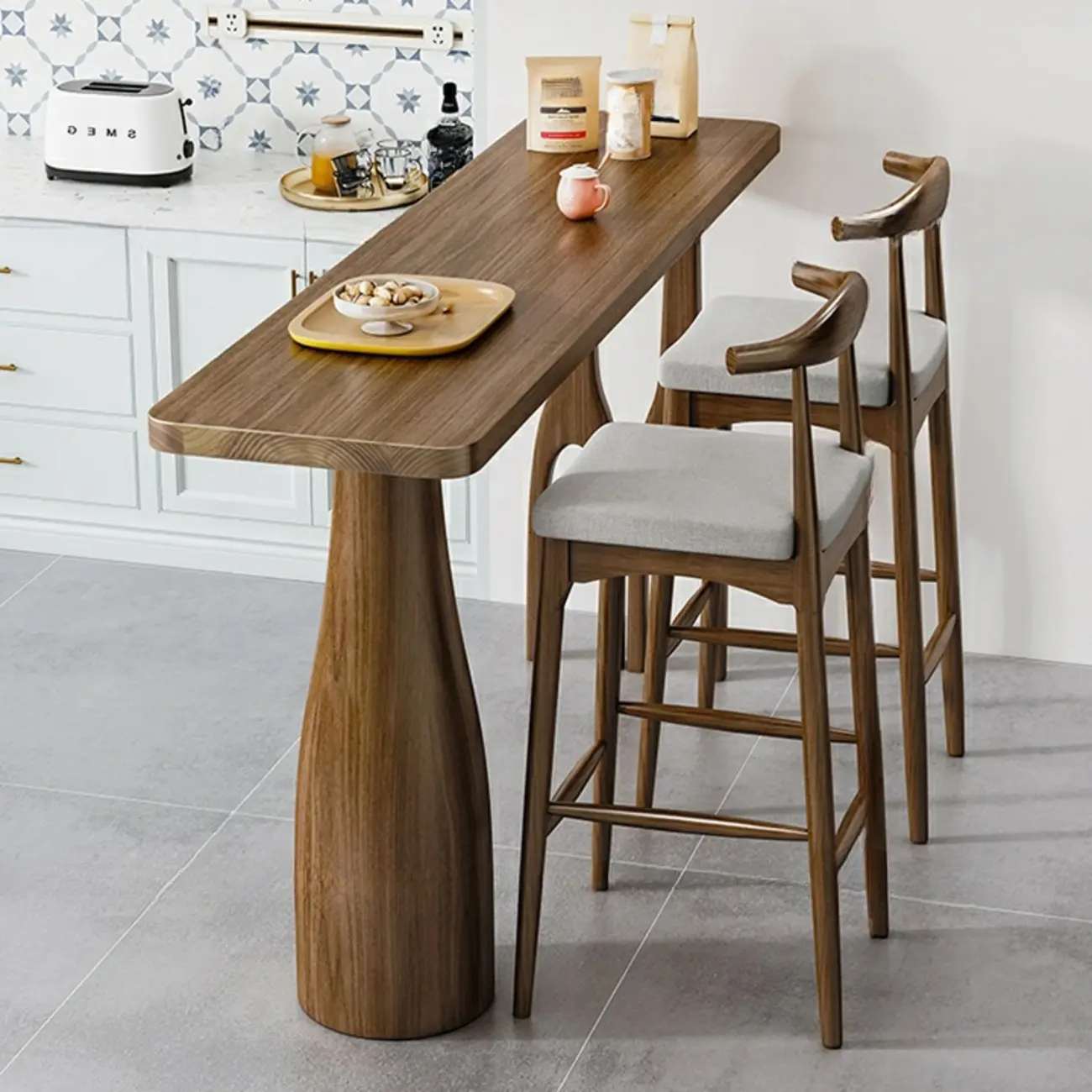 Modern Pine Wood Bar Set with Upholstered Chairs Image - 3 | homeyfad