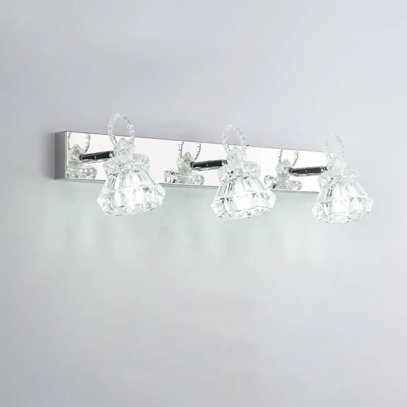 Luxury 3 Heads Silver Vanity Light with Clear Glass for Bathroom Image - 11