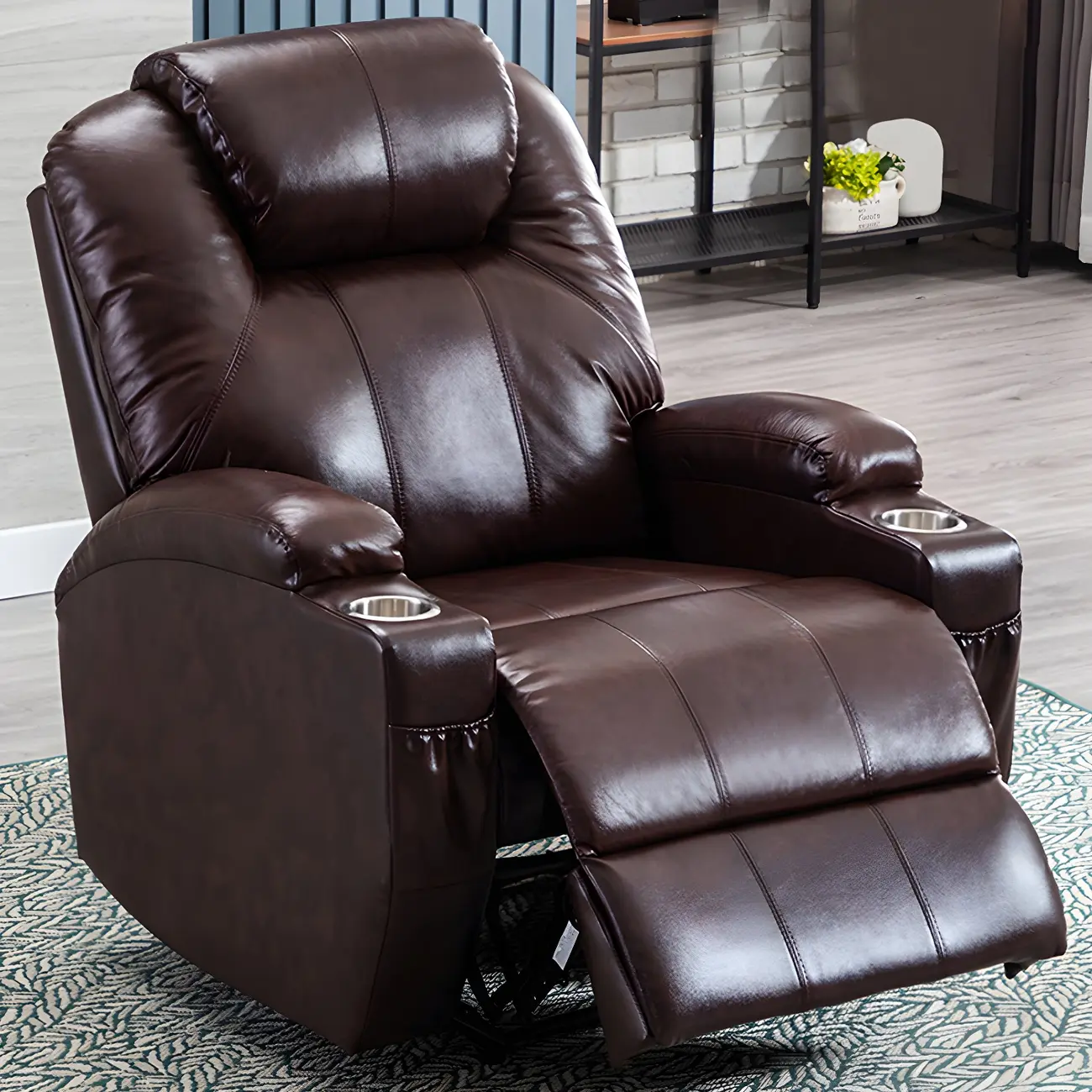 Modern Genuine Leather Single Home Theater Power Recliner Chair with Massage Image - 1 | homeyfad