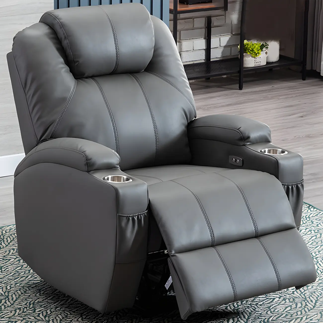 Modern Genuine Leather Single Home Theater Power Recliner Chair with Massage Image - 2 | homeyfad