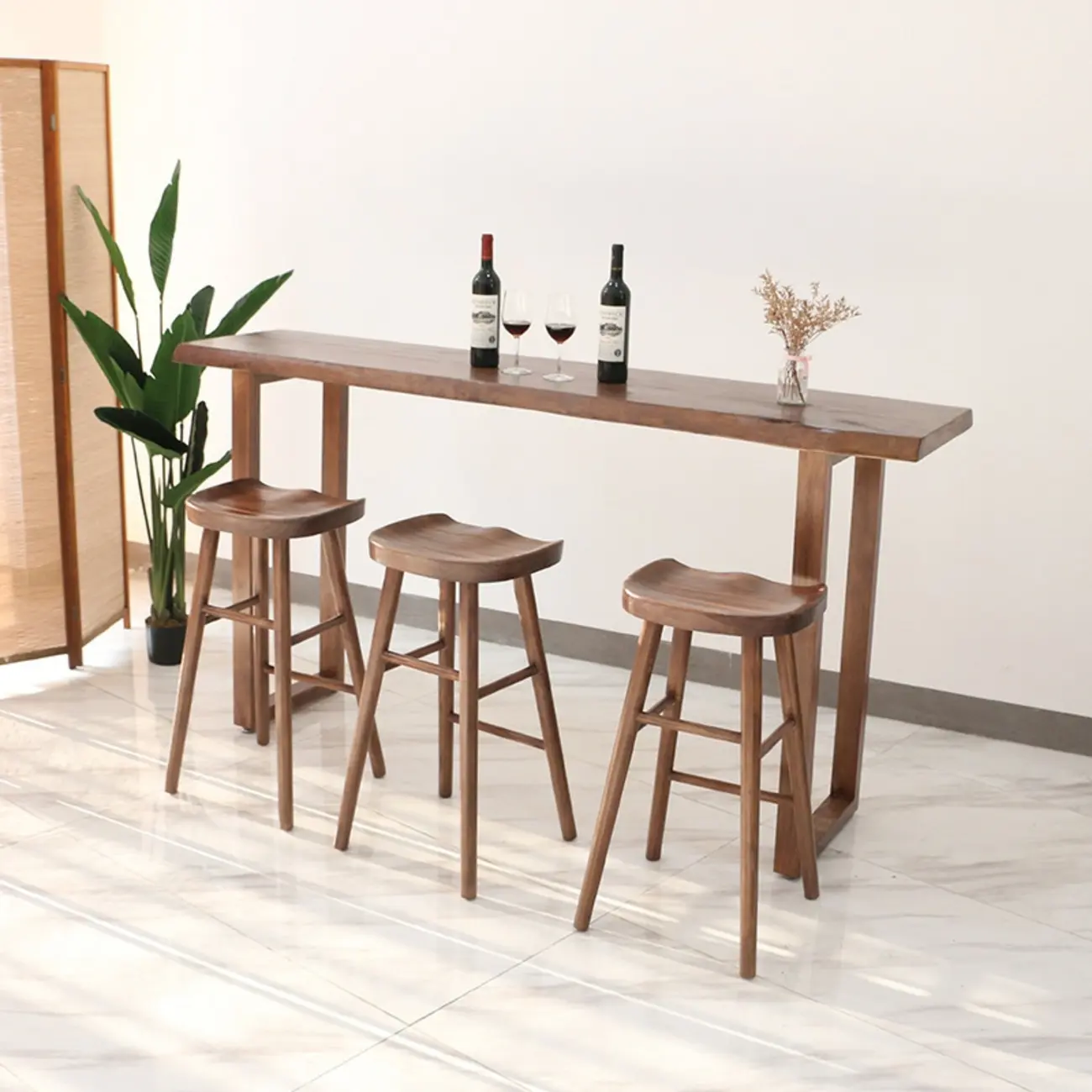 Modern Sled Base Wood Bar Table with Stools Set Image - 1 | homeyfad