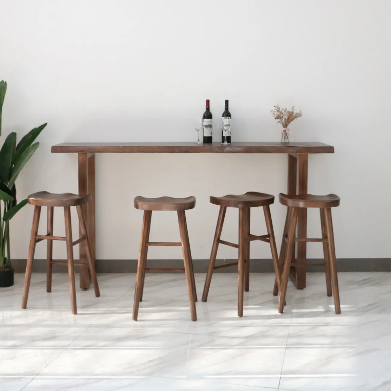 Modern Sled Base Wood Bar Table with Stools Set Image - 2 | homeyfad