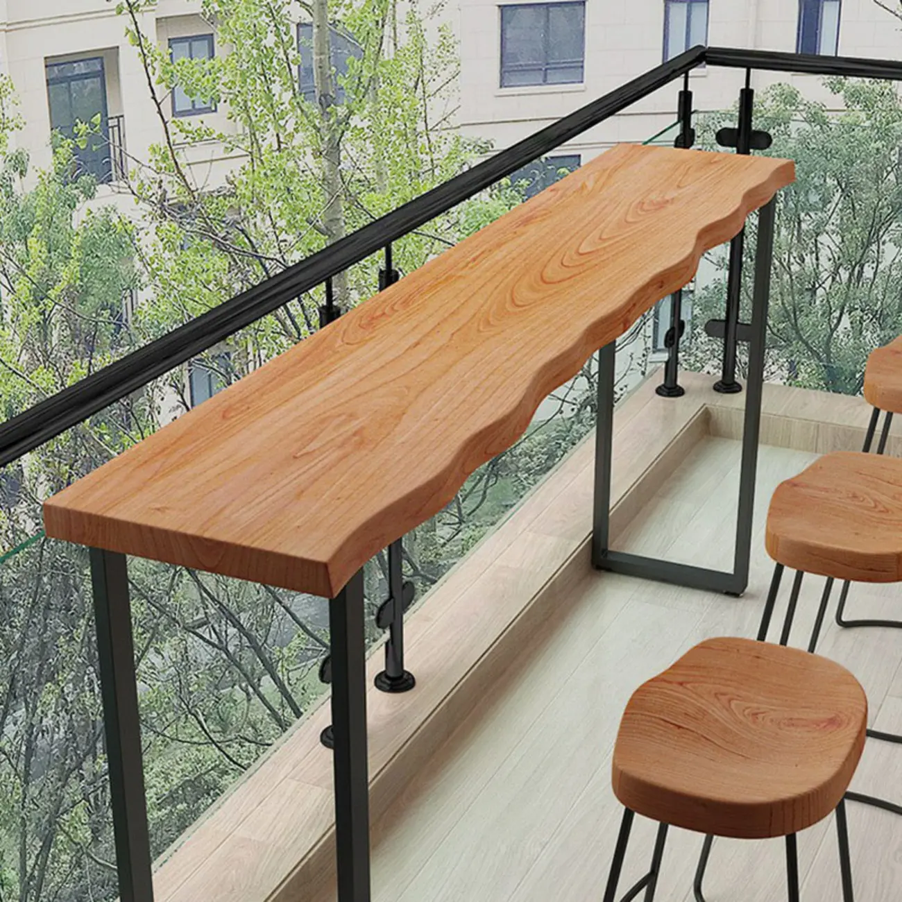Contemporary Bar Set with Light Wood Table and Stools Image - 2 | homeyfad