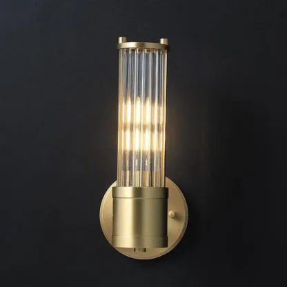Modern Gold Cylinder Metal Vanity Light with Clear Stripe Glass for Decor Image - 1