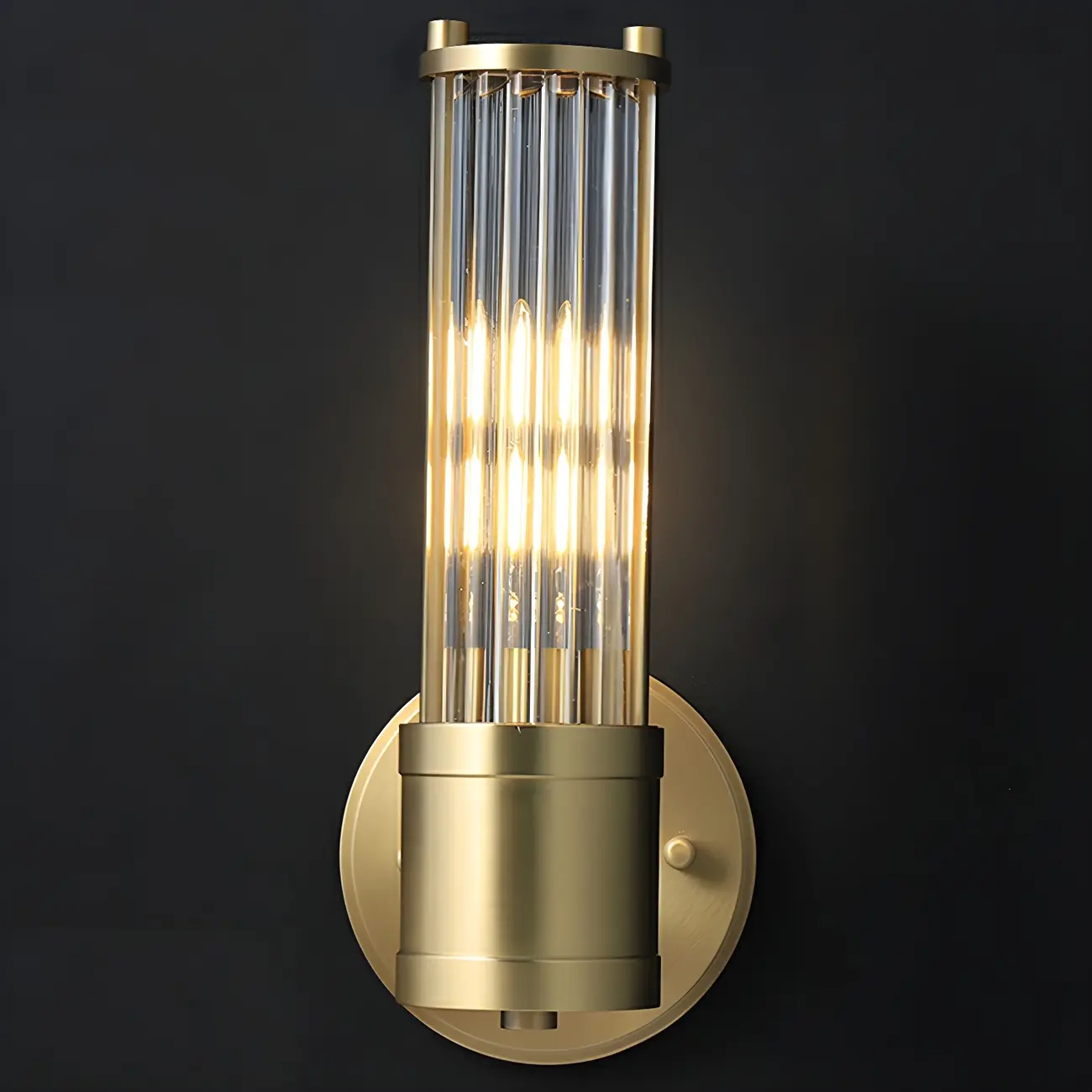 Modern Gold Cylinder Metal Vanity Light with Clear Stripe Glass for Decor Image - 2 | homeyfad