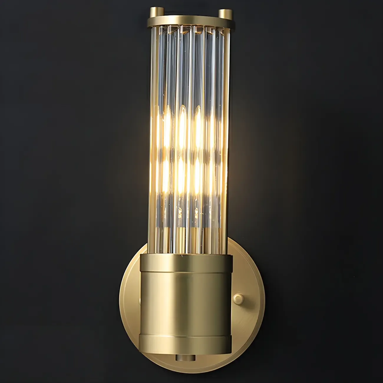 Modern Gold Cylinder Metal Vanity Light with Clear Stripe Glass for Decor Image - 2