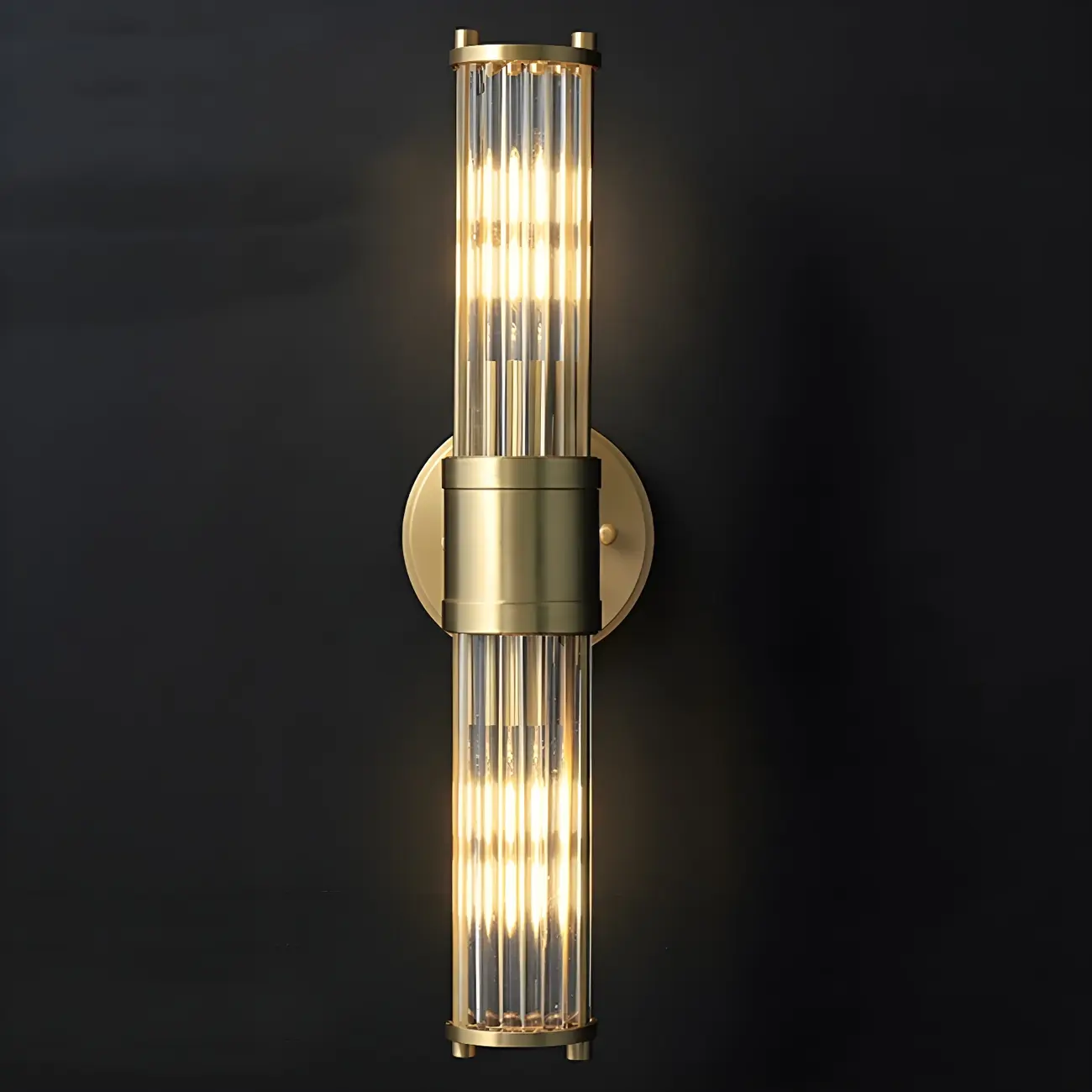 Modern Gold Cylinder Metal Vanity Light with Clear Stripe Glass for Decor Image - 3 | homeyfad