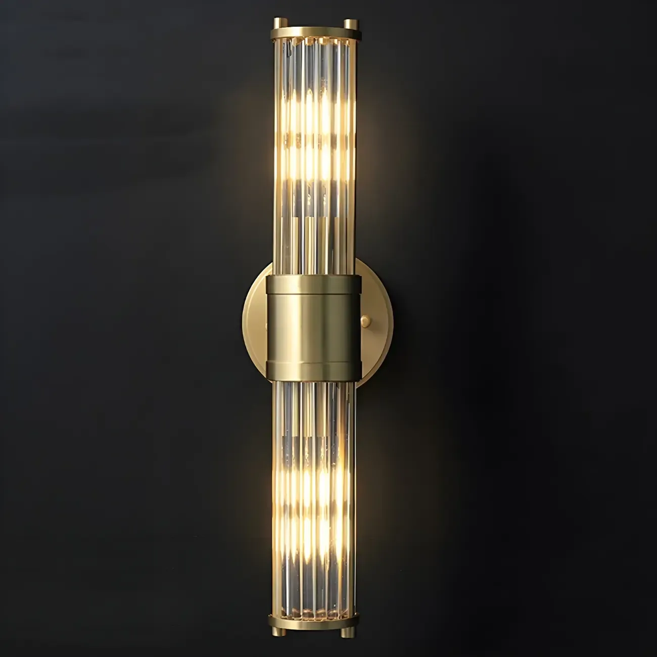 Modern Gold Cylinder Metal Vanity Light with Clear Stripe Glass for Decor Image - 3