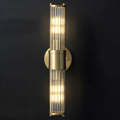 Modern Gold Cylinder Metal Vanity Light with Clear Stripe Glass for Decor Image - 3