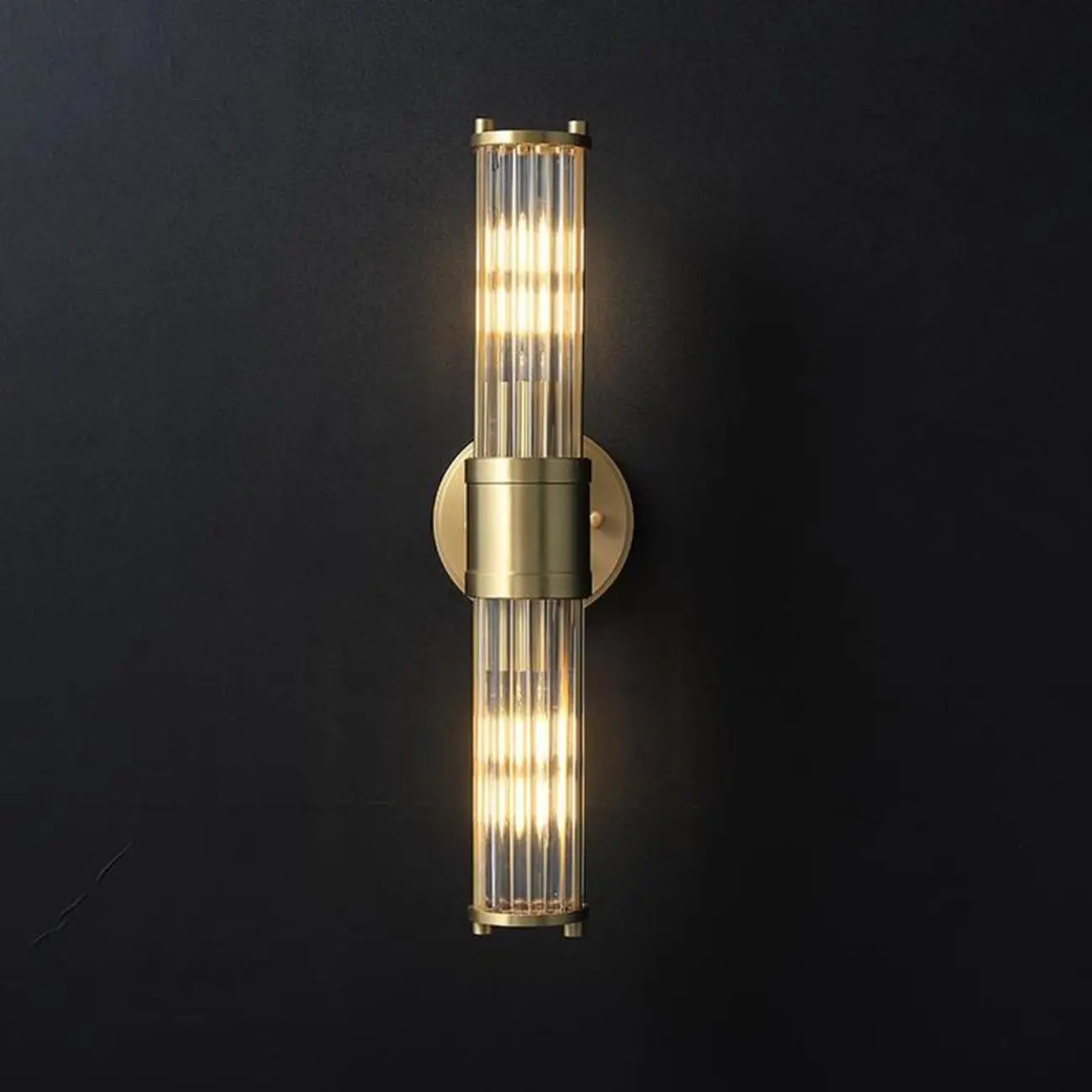 Modern Gold Cylinder Metal Vanity Light with Clear Stripe Glass for Decor Image - 4 | homeyfad