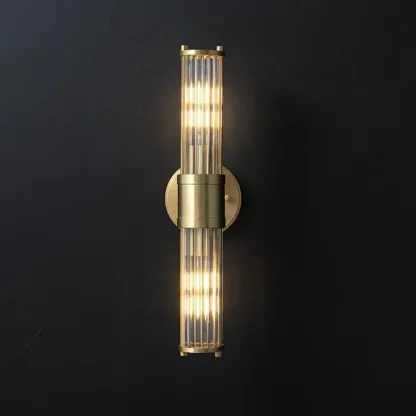 Modern Gold Cylinder Metal Vanity Light with Clear Stripe Glass for Decor Image - 4