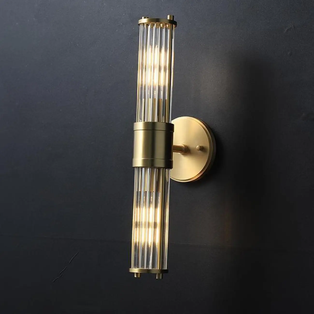 Modern Gold Cylinder Metal Vanity Light with Clear Stripe Glass for Decor Image - 5 | homeyfad