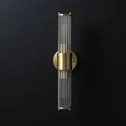 Modern Gold Cylinder Metal Vanity Light with Clear Stripe Glass for Decor Image - 6