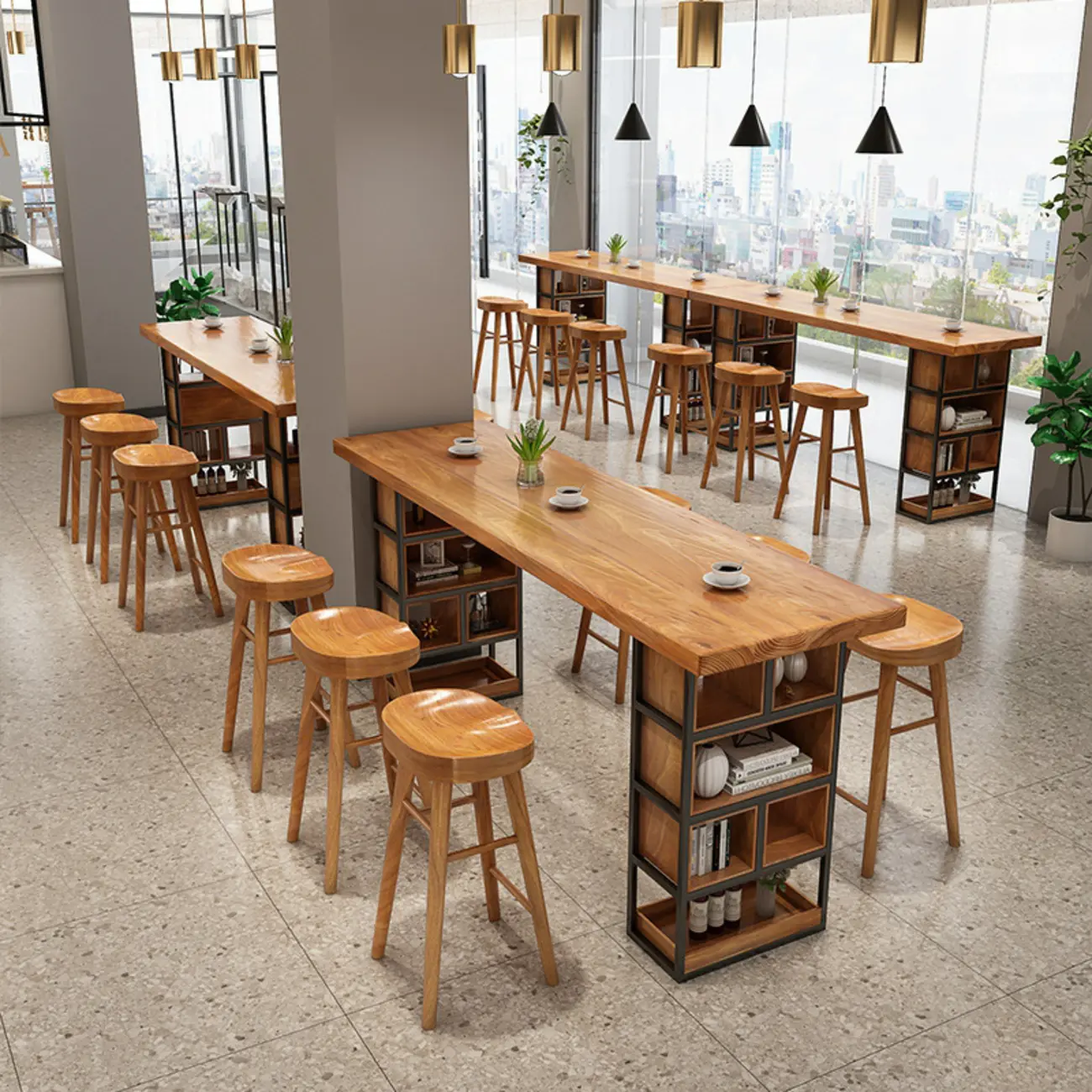 Elegant Pub Table with Wooden Top and Storage Shelves Image - 1 | homeyfad