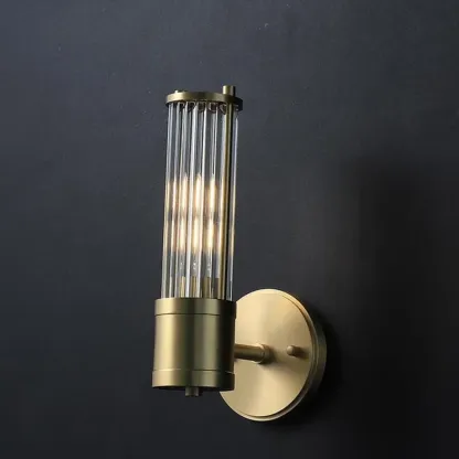 Modern Gold Cylinder Metal Vanity Light with Clear Stripe Glass for Decor Image - 9