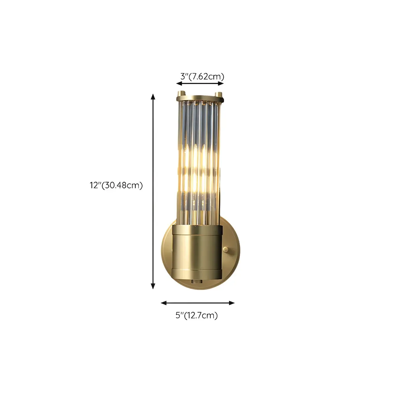 Modern Gold Cylinder Metal Vanity Light with Clear Stripe Glass for Decor #size