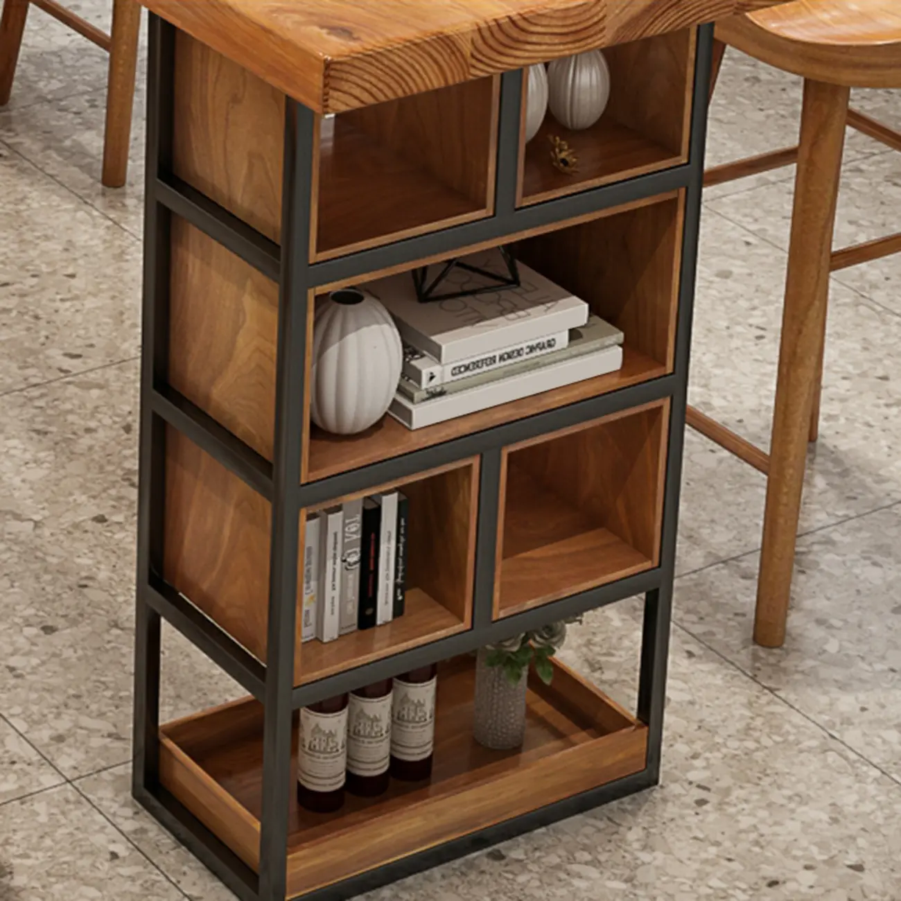 Elegant Pub Table with Wooden Top and Storage Shelves Image - 8 | homeyfad