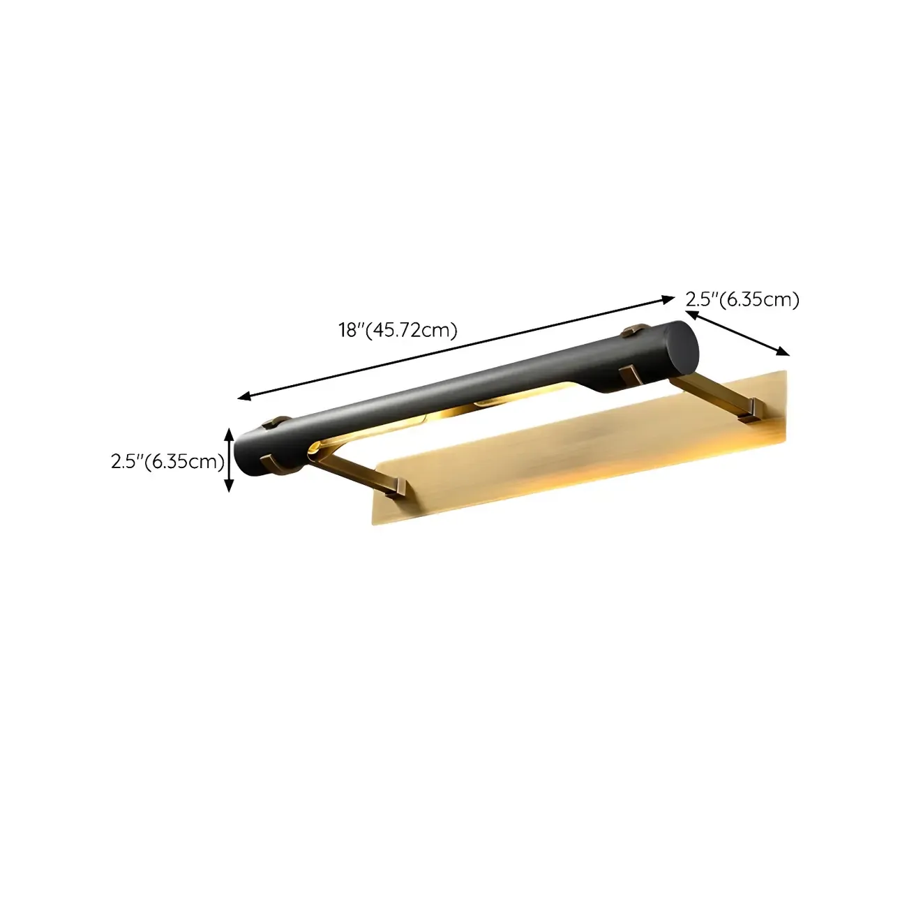 Black Metal Square Vanity Light with Gold Bracket for Home Decor #size