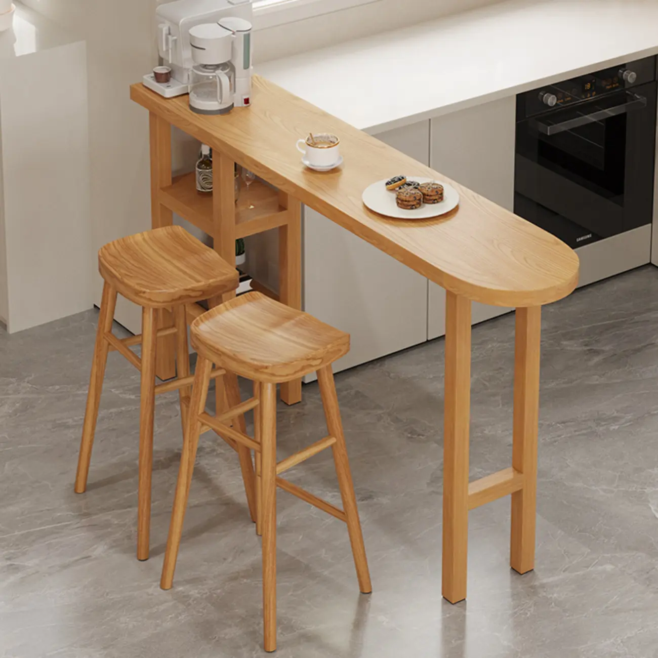 Contemporary Wooden Bar Set with Footrest and Shelves Image - 2 | homeyfad