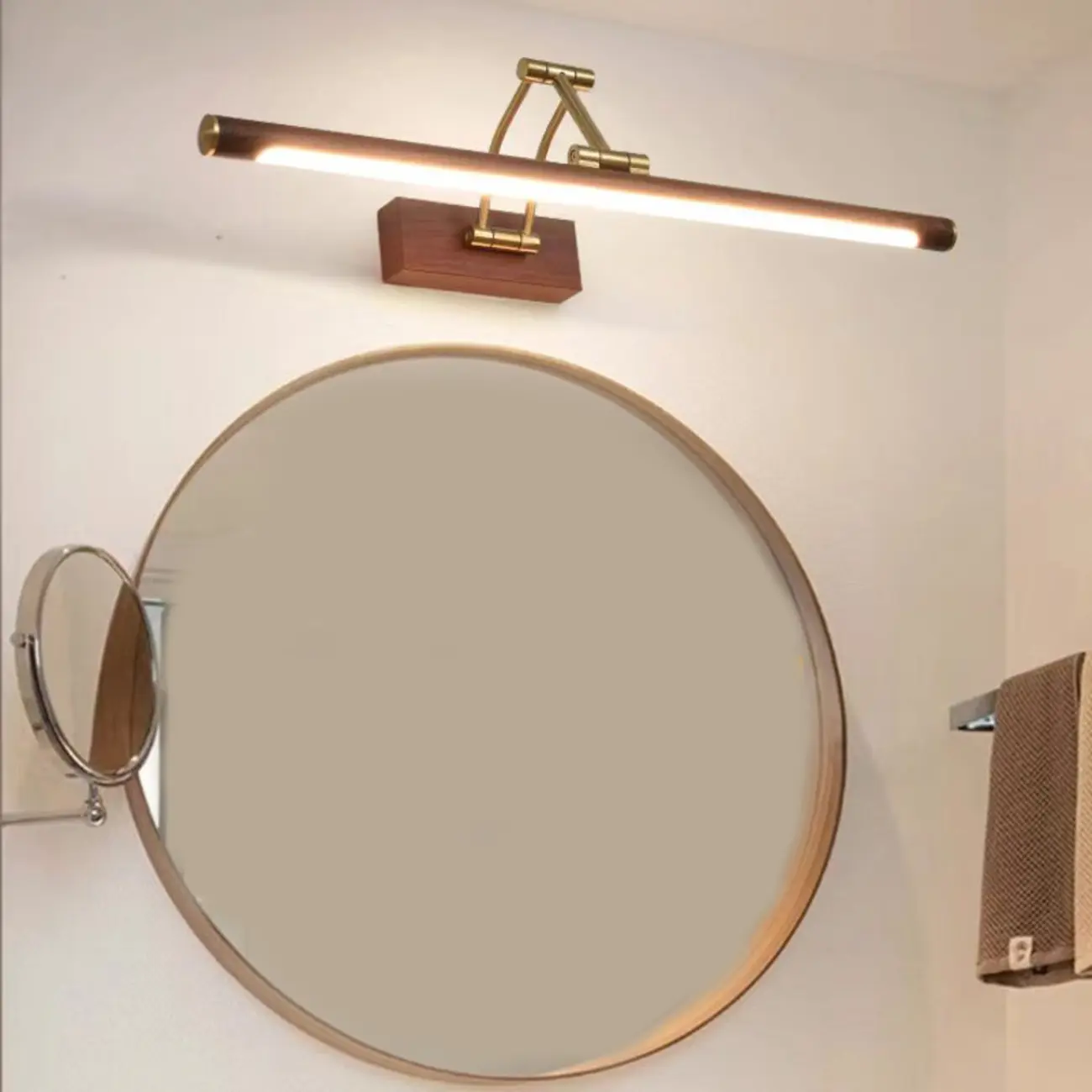 Walnut Dimmable Linear Vanity Light with Swing Arm for Bathroom Image - 1 | homeyfad
