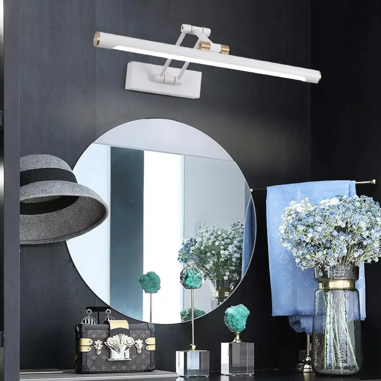 Walnut Dimmable Linear Vanity Light with Swing Arm for Bathroom Image - 6
