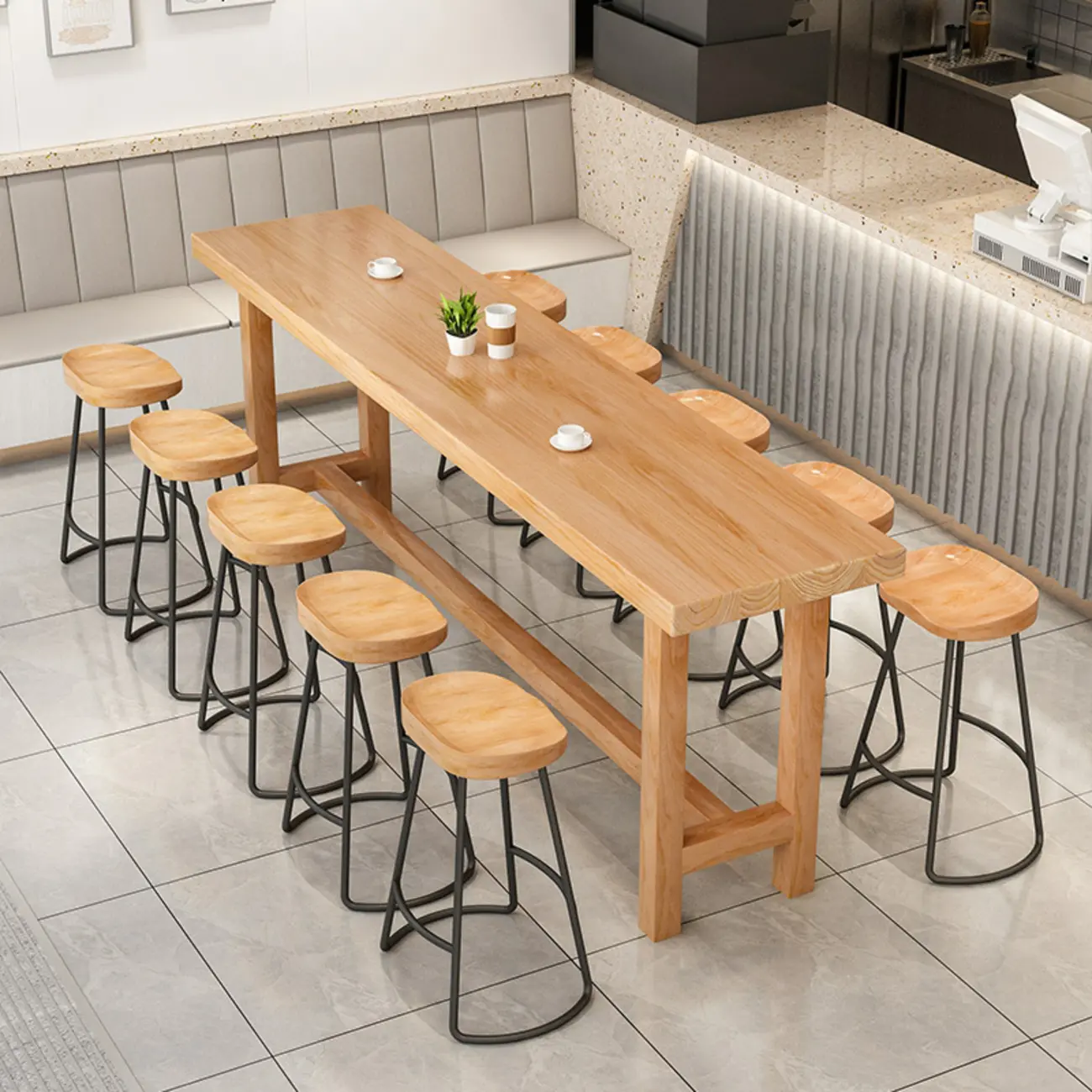  Solid Wood Trestle Pub Table Set with Footrest Image - 6 | homeyfad