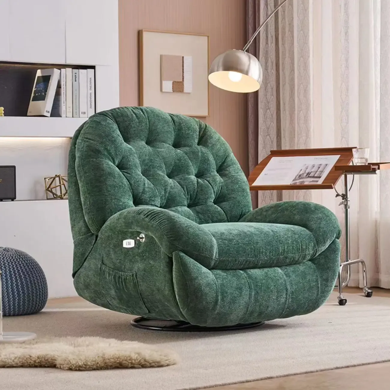 Modern Tufted Upholstery Swivel Rocker Recliner Chair with Flexible Foot/Back Image - 1