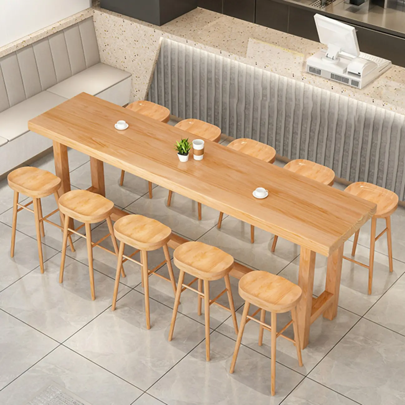  Solid Wood Trestle Pub Table Set with Footrest Image - 8 | homeyfad
