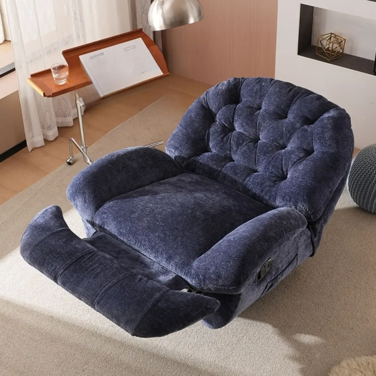 Modern Tufted Upholstery Swivel Rocker Recliner Chair with Flexible Foot/Back Image - 2