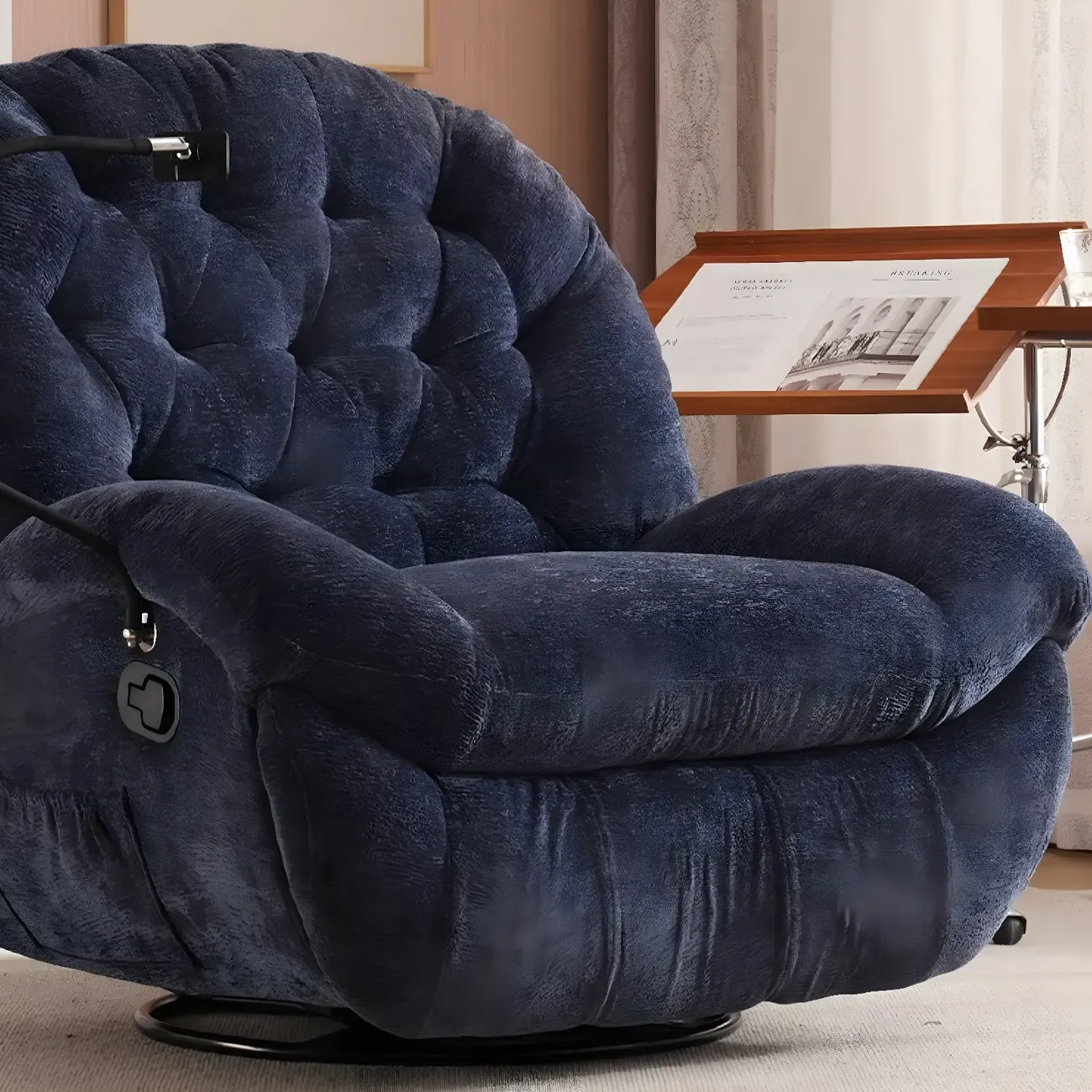 Modern Tufted Upholstery Swivel Rocker Recliner Chair with Flexible Foot/Back Image - 3