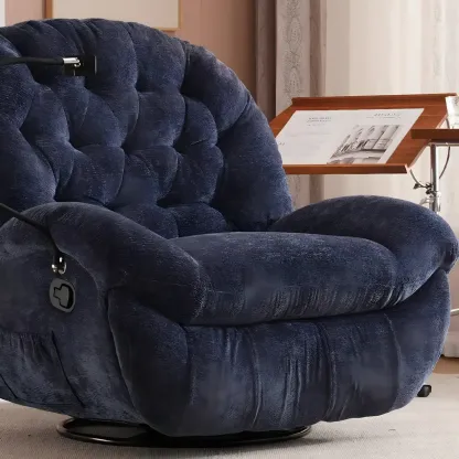 Modern Tufted Upholstery Swivel Rocker Recliner Chair with Flexible Foot/Back Image - 3